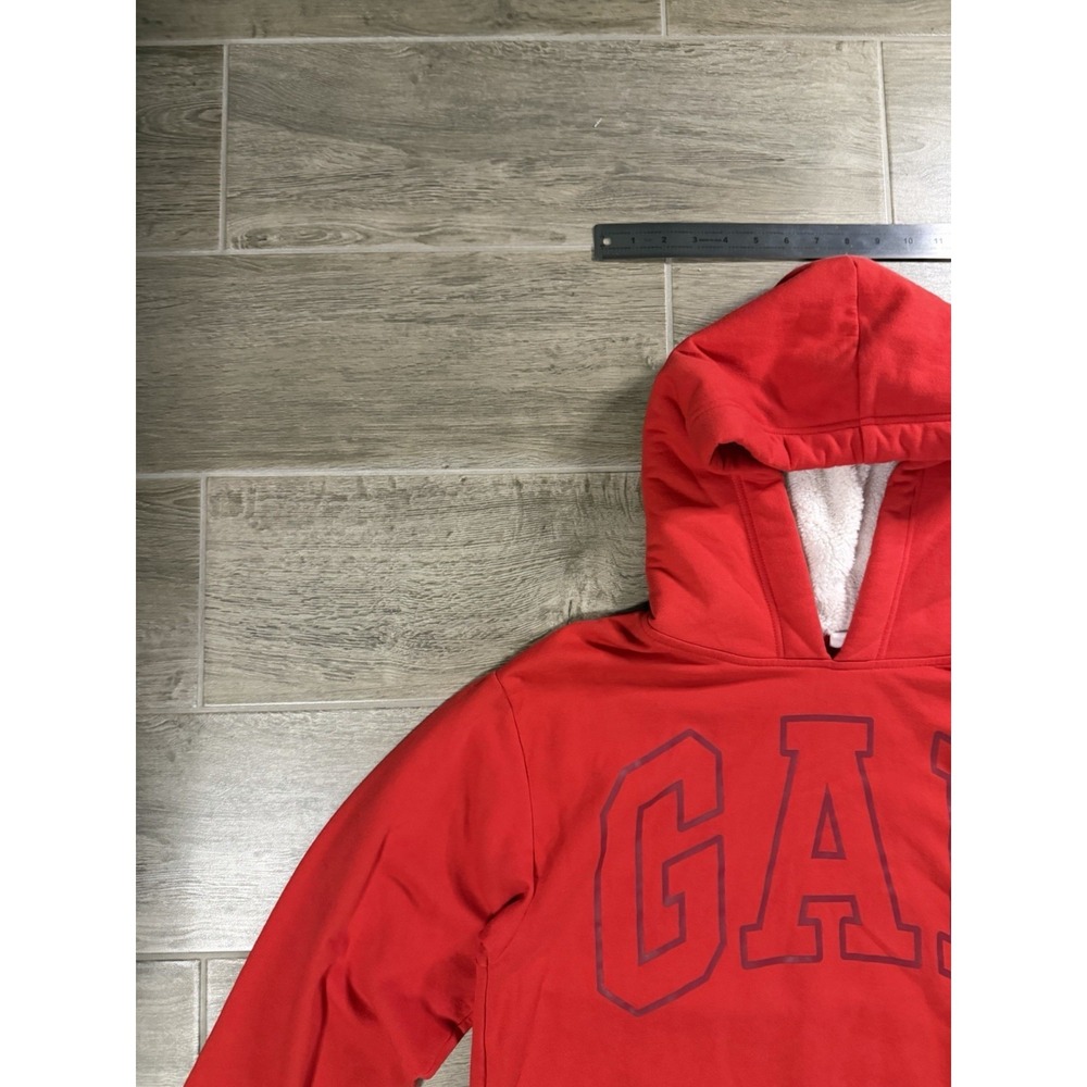 GAP Women's Red Logo Hoodie Pullover Sweatshirt White Hood Size Large - Picture 3 of 16